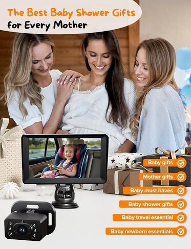 Baby Car Camera for 2 Kids - 7 Inch HD1080P Split Screen Baby Monitor with Dual Backseat Camera 150° Wide View & 360° Rotatable, Night Vision Easy Install, Rear-Facing Baby Car Mirror in Saudi Arabia