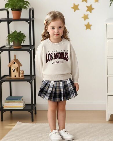 Kucnuzki Baby Girl Clothes Toddler Girl Fall Outfits Kids Winter Cute Long Sleeve T Shirt Top Plaid Mini Skirt Dress Set in Kuwait
