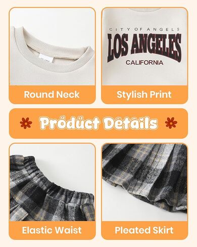 Kucnuzki Baby Girl Clothes Toddler Girl Fall Outfits Kids Winter Cute Long Sleeve T Shirt Top Plaid Mini Skirt Dress Set in Kuwait