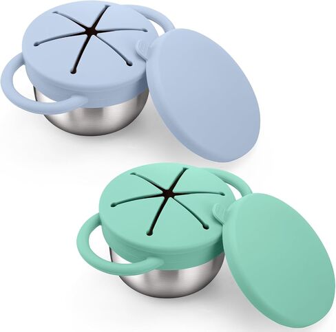 2 Pack 9 oz Spill Proof Stainless Steel Toddler Snack Cups | Food-Grade 304 Stainless Steel and Silicone,Spill-Proof Snack Containers,Easy-Grip Handles,Dishwasher Safe,Car,Travel in Saudi Arabia