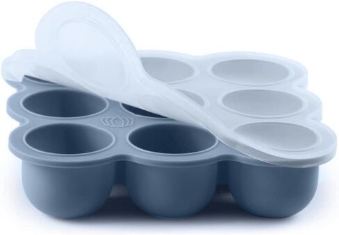 Samuelworld Baby Food Storage Container, 12 Portions x 2.5oz - BPA Free Silicone Freezer Tray with Clip-On Lid for Breast Milk Storage, Homemade Baby Food, Vegetable & Fruit Purees - Blue in Saudi Arabia