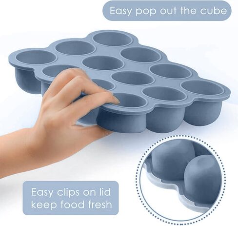 Samuelworld Baby Food Storage Container, 12 Portions x 2.5oz - BPA Free Silicone Freezer Tray with Clip-On Lid for Breast Milk Storage, Homemade Baby Food, Vegetable & Fruit Purees - Blue in Saudi Arabia