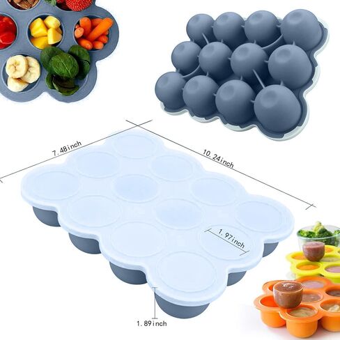 Samuelworld Baby Food Storage Container, 12 Portions x 2.5oz - BPA Free Silicone Freezer Tray with Clip-On Lid for Breast Milk Storage, Homemade Baby Food, Vegetable & Fruit Purees - Blue in Saudi Arabia