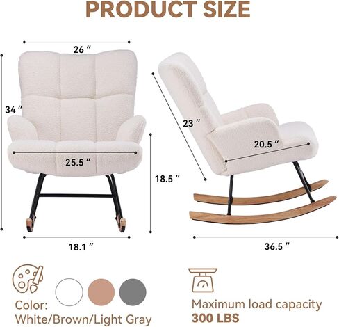 joysoul teddy reckery كرسي هزاز - تنجيد مخملي أفخم ، إطار قوي وكرسي بذراعين للمسند العالي للحضانة وغرفة النوم وغرفة المعيشة والكبار والأطفال in Saudi Arabia