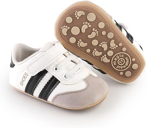Newbron Baby Boys Girls Retro Sneakers Pu Leather Rubber Sole Walking Shoes Toddler Non-Slip First Walkers اطفان رضيع أحذية سرير in Kuwait