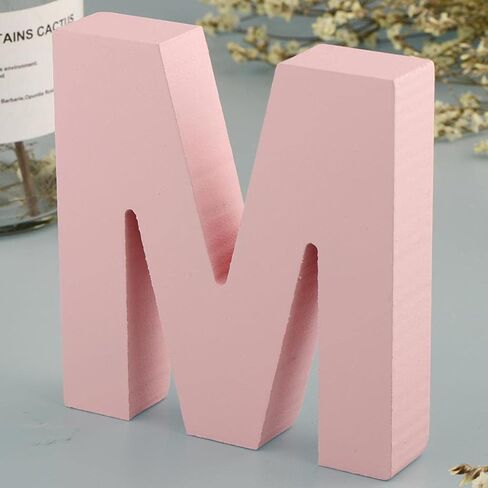 Generic Wooden Pink 26 Alphabet and Letters Marquee Letters Wall Door Hanging Sign A-Z for Kids Children Room Nursery Room Decorations, M in Saudi Arabia