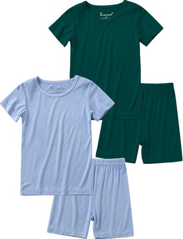 Jimonda Baby Boys Girls Pajama Sets Kid Soft Sleepwear Rayon From Bamboo Sleepwear Short Sleeve 4-Piece Cool Jammies 18M-12Y in Kuwait