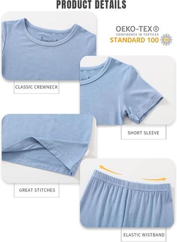 Jimonda Baby Boys Girls Pajama Sets Kid Soft Sleepwear Rayon From Bamboo Sleepwear Short Sleeve 4-Piece Cool Jammies 18M-12Y in Kuwait