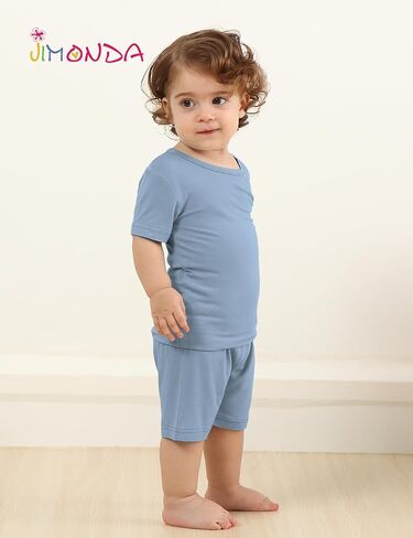 Jimonda Baby Boys Girls Pajama Sets Kid Soft Sleepwear Rayon From Bamboo Sleepwear Short Sleeve 4-Piece Cool Jammies 18M-12Y in Kuwait