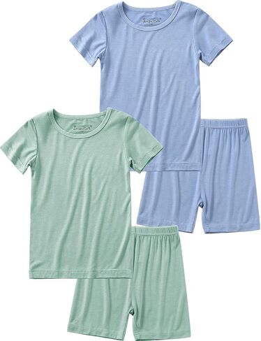 Jimonda Baby Boys Girls Pajama Sets Kid Soft Sleepwear Rayon From Bamboo Sleepwear Short Sleeve 4-Piece Cool Jammies 18M-12Y in Kuwait