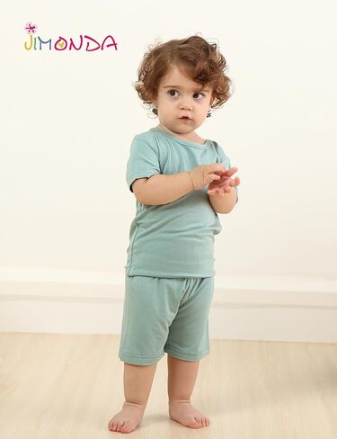 Jimonda Baby Boys Girls Pajama Sets Kid Soft Sleepwear Rayon From Bamboo Sleepwear Short Sleeve 4-Piece Cool Jammies 18M-12Y in Kuwait
