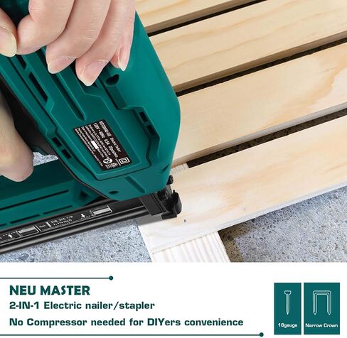 Electric Brad Nailer ، Neu Master NTC0040 مسدس الأظافر الكهربائي/البندقية الأساسية للمفروشات ، ومشاريع النجارة والأعمال الخشبية ، و 3/4 '' Staples الضيقة 200pcs والأظافر 800pcs المشمولة (المتجددة) in Kuwait
