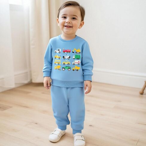 Fernvia Baby Boy Fall Winter Clothes Toddler Kids Solid Outfits Vehicle Long Sleeve Sweatshirt Tops + Joggers Pants Set in Saudi Arabia
