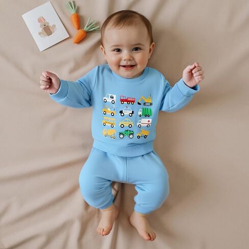Fernvia Baby Boy Fall Winter Clothes Toddler Kids Solid Outfits Vehicle Long Sleeve Sweatshirt Tops + Joggers Pants Set in Saudi Arabia