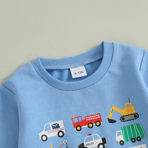 Fernvia Baby Boy Fall Winter Clothes Toddler Kids Solid Outfits Vehicle Long Sleeve Sweatshirt Tops + Joggers Pants Set in Saudi Arabia