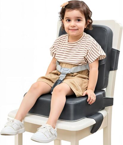 HOMEAL Booster Seat for Kitchen Chair - Toddler Booster Seat for Dining Table - Dining Seat with Adjustable Straps - Non-Slip Base & Breathable Fabric - Dark Gray in Kuwait
