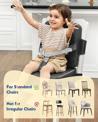 HOMEAL Booster Seat for Kitchen Chair - Toddler Booster Seat for Dining Table - Dining Seat with Adjustable Straps - Non-Slip Base & Breathable Fabric - Dark Gray in Kuwait