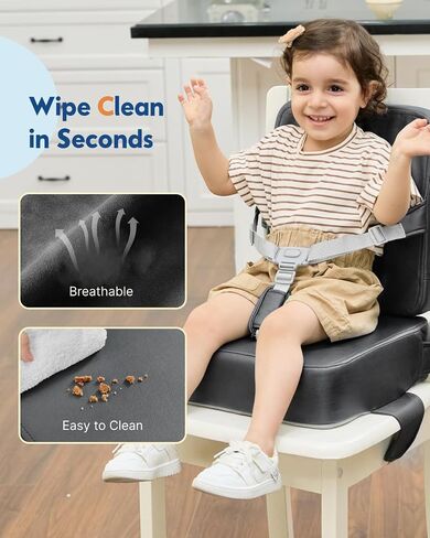 HOMEAL Booster Seat for Kitchen Chair - Toddler Booster Seat for Dining Table - Dining Seat with Adjustable Straps - Non-Slip Base & Breathable Fabric - Dark Gray in Kuwait
