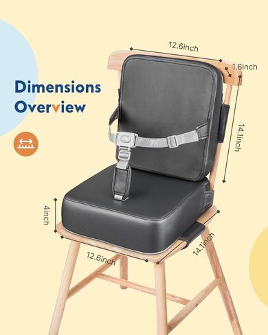 HOMEAL Booster Seat for Kitchen Chair - Toddler Booster Seat for Dining Table - Dining Seat with Adjustable Straps - Non-Slip Base & Breathable Fabric - Dark Gray in Kuwait