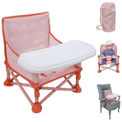 Marvels Tiny Marvels محمولة 3 في 1 مقعد معزز للأطفال ، مقعد أرضي مريح ، مقعد التغذية مع صينية ، معززة صغيرة قابلة للطي مع حقيبة حمل حزام أمان ، مثالية للسفر (مدقق الرمل) in Kuwait