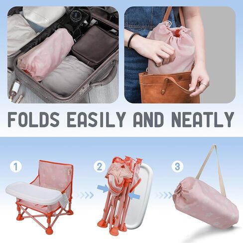 Marvels Tiny Marvels محمولة 3 في 1 مقعد معزز للأطفال ، مقعد أرضي مريح ، مقعد التغذية مع صينية ، معززة صغيرة قابلة للطي مع حقيبة حمل حزام أمان ، مثالية للسفر (مدقق الرمل) in Kuwait