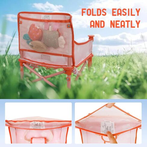 Marvels Tiny Marvels محمولة 3 في 1 مقعد معزز للأطفال ، مقعد أرضي مريح ، مقعد التغذية مع صينية ، معززة صغيرة قابلة للطي مع حقيبة حمل حزام أمان ، مثالية للسفر (مدقق الرمل) in Kuwait