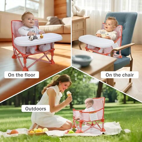 Marvels Tiny Marvels محمولة 3 في 1 مقعد معزز للأطفال ، مقعد أرضي مريح ، مقعد التغذية مع صينية ، معززة صغيرة قابلة للطي مع حقيبة حمل حزام أمان ، مثالية للسفر (مدقق الرمل) in Kuwait