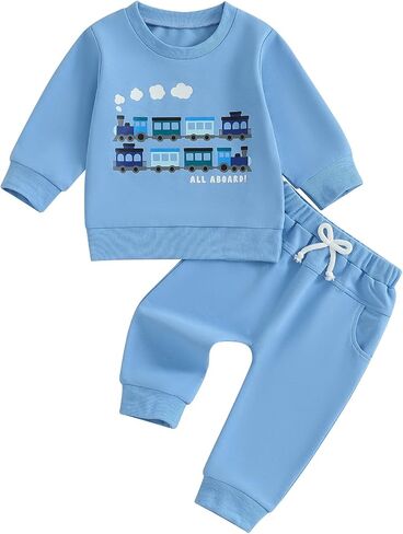 Fernvia Baby Boy Fall Winter Clothes Toddler Kids Solid Outfits Vehicle Long Sleeve Sweatshirt Tops + Joggers Pants Set in Saudi Arabia