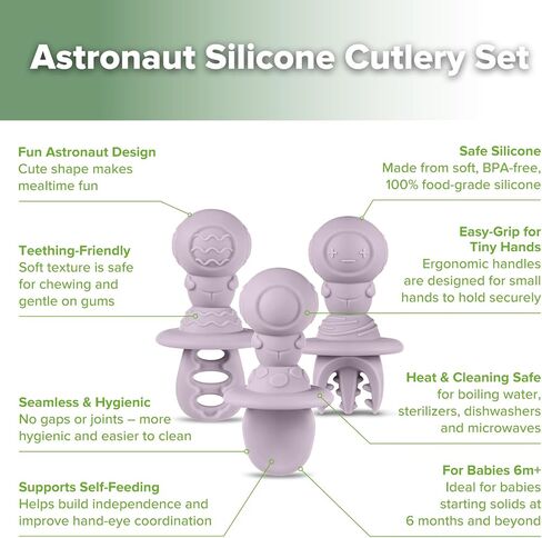 Haakaa Astronaut Beginner Silicone Cutlery Set – Toddler Spoons Self Feeding 6+Months, Baby Led Weaning Supplies, Easy Grip Toddler Utensils, Baby Feeding Essentials in Kuwait