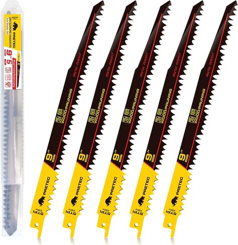 Wood Pruning Reciprocating Saw Blades, 9 Inch Pruning Blades for Reciprocating Saw, High Carbon Steel Reciprocal Saw Blades for Tree Trimming, Wood Cutting with Organizer Case, (5 Pack/5TPI) in Kuwait
