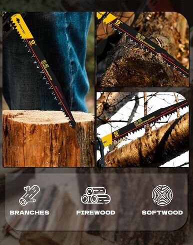 Wood Pruning Reciprocating Saw Blades, 9 Inch Pruning Blades for Reciprocating Saw, High Carbon Steel Reciprocal Saw Blades for Tree Trimming, Wood Cutting with Organizer Case, (5 Pack/5TPI) in Kuwait