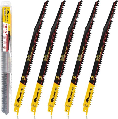 Wood Pruning Reciprocating Saw Blades, 9 Inch Pruning Blades for Reciprocating Saw, High Carbon Steel Reciprocal Saw Blades for Tree Trimming, Wood Cutting with Organizer Case, (5 Pack/5TPI) in Kuwait