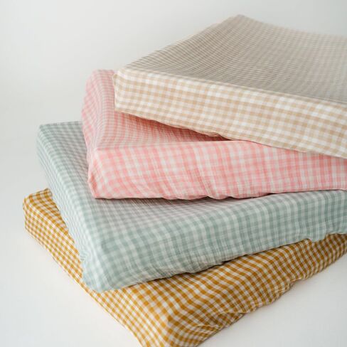 TISU Muslin Changing Pad Cover for Baby Girls Boys, Premium Soft Breathable Cotton in Gingham Pattern, Diaper Change Table Pad Cover in Kuwait