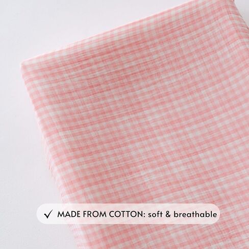 Gingham Diaper Changing Pad Cover, 16 x 32 inches, Soft Muslin Cotton, Elastic Band, Check Pattern (Pink Gingham) in Kuwait