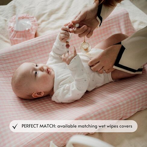 Gingham Diaper Changing Pad Cover, 16 x 32 inches, Soft Muslin Cotton, Elastic Band, Check Pattern (Pink Gingham) in Kuwait