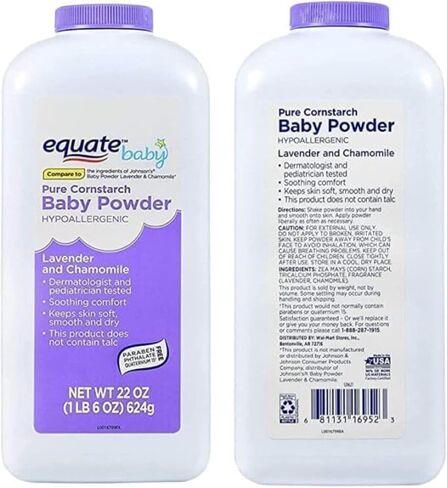 Equate Pure Cornstarch Baby Powder with Lavender and Chamomile-Talc-Free(Pack 2, 22 Oz.) in Saudi Arabia