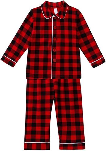 2PCS Kids Boys Girls Cotton Pajamas مجموعة ، Toddler Solid Snug Fit Fit Sleepwear Tops Long Sleeve + Pants مرنة in Kuwait