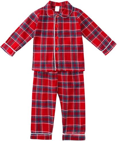 2PCS Kids Boys Girls Cotton Pajamas مجموعة ، Toddler Solid Snug Fit Fit Sleepwear Tops Long Sleeve + Pants مرنة in Kuwait