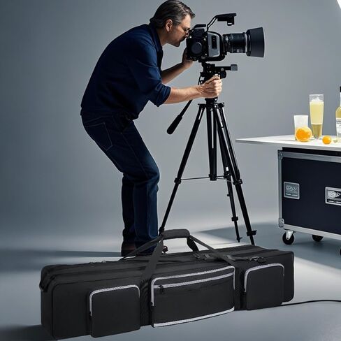 Tripod Carrying Case, 50.8" Heavy Duty Tripod Bag with Padded Divider | Light Stand Bag Dual Zipper Photo Studio Equipment Large Carrying Bag for Tripod, Monopods, Mic Stand, Tent Pole, Boom Stands in Saudi Arabia