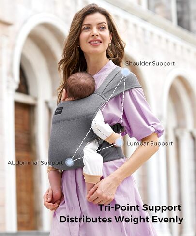 Momcozy Portable Baby Carrier-مضغوط وخفيف الوزن ، قابل للتعديل للسفر ، والطي ، و GO ، حقيبة الفخذ تخزين مريحة ، وأشرطة كتف عريضة ، ونسيج ناعم للبشرة ، للأطفال من 12 إلى 35 رطلاً (رمادي) in Saudi Arabia