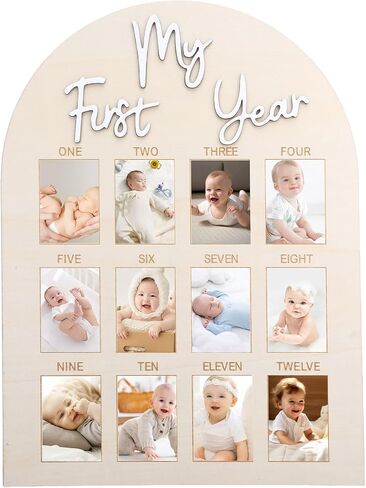 My First Year Photo Frame, My First Year Photo Board Wooden for 12 Month Picture, Baby Display Sign for Picture Frame Board for Baby Keepsake 1st Birthday Nursery Decor Gifts for Boy Girl, White in Saudi Arabia