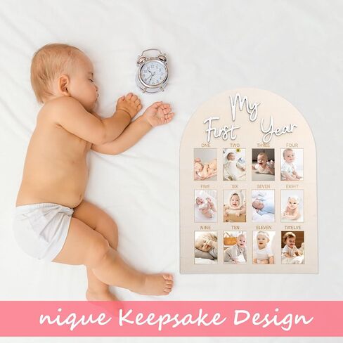 My First Year Photo Frame, My First Year Photo Board Wooden for 12 Month Picture, Baby Display Sign for Picture Frame Board for Baby Keepsake 1st Birthday Nursery Decor Gifts for Boy Girl, White in Saudi Arabia