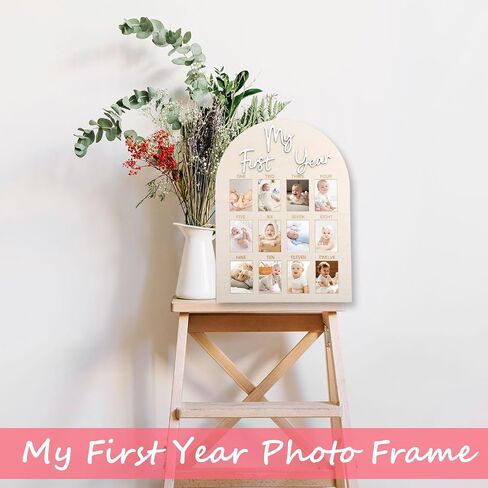 My First Year Photo Frame, My First Year Photo Board Wooden for 12 Month Picture, Baby Display Sign for Picture Frame Board for Baby Keepsake 1st Birthday Nursery Decor Gifts for Boy Girl, White in Saudi Arabia