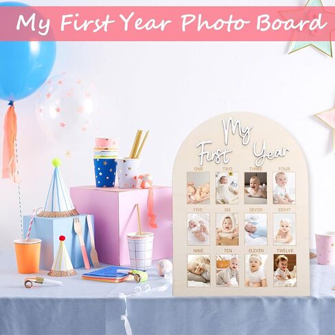 My First Year Photo Frame, My First Year Photo Board Wooden for 12 Month Picture, Baby Display Sign for Picture Frame Board for Baby Keepsake 1st Birthday Nursery Decor Gifts for Boy Girl, White in Saudi Arabia