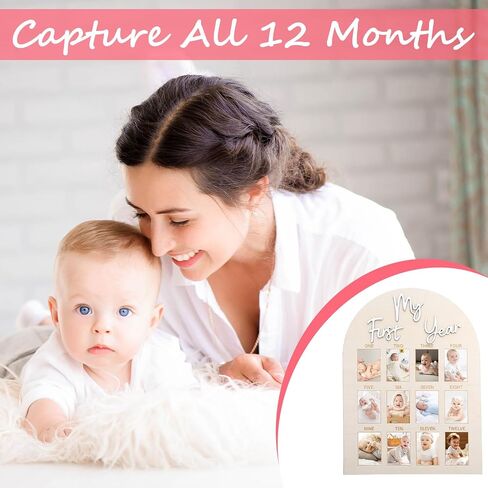 My First Year Photo Frame, My First Year Photo Board Wooden for 12 Month Picture, Baby Display Sign for Picture Frame Board for Baby Keepsake 1st Birthday Nursery Decor Gifts for Boy Girl, White in Saudi Arabia