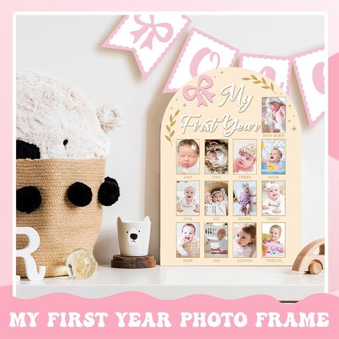 أول صورة لإطار الصورة في السنة الأولى من طراز Coquette Pink Bow Monthly Photo Board in Saudi Arabia