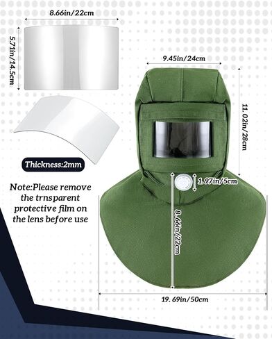 Sand Blasting Hood Cap with 23.6" Blast Gloves and 1 Pcs Sandblasting Hood Replacement Lens Glass, Shawl Cap Sandblasting Mask Set for Polishing Painting Dusting Grinding Abrasive Cabinet in Saudi Arabia
