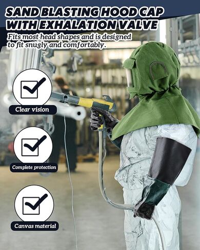 Sand Blasting Hood Cap with 23.6" Blast Gloves and 1 Pcs Sandblasting Hood Replacement Lens Glass, Shawl Cap Sandblasting Mask Set for Polishing Painting Dusting Grinding Abrasive Cabinet in Saudi Arabia