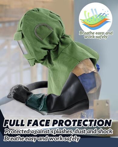 Sand Blasting Hood Cap with 23.6" Blast Gloves and 1 Pcs Sandblasting Hood Replacement Lens Glass, Shawl Cap Sandblasting Mask Set for Polishing Painting Dusting Grinding Abrasive Cabinet in Saudi Arabia