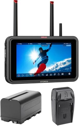 Atomos Ninja TX 5.2 "كاميرا إلى حزمة شاشة/مسجل سحابة مع بطارية Atomos 5200mAh لشاشات/مسجلات Atomos ، شاحن Watson Compact AC/DC لبطاريات L&M Series in Saudi Arabia